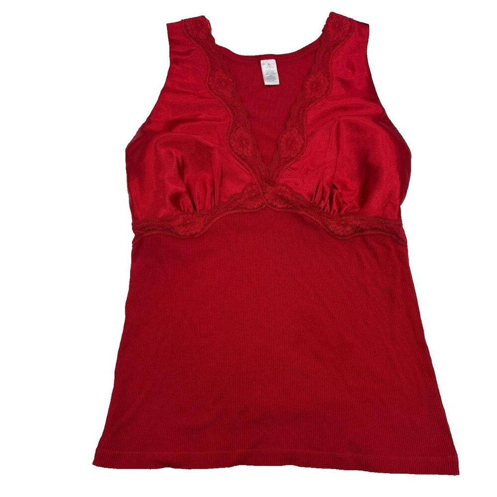Vintage Y2K Babydoll Tank Top Womens M Red Lace Satin Vamp Dark Romantic
